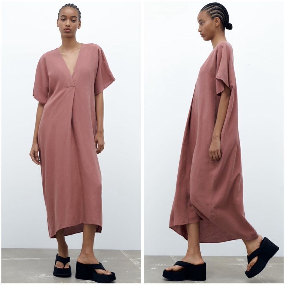 Zara Pleated Tunic Dress New Medium Marsala - Picture 1 of 8